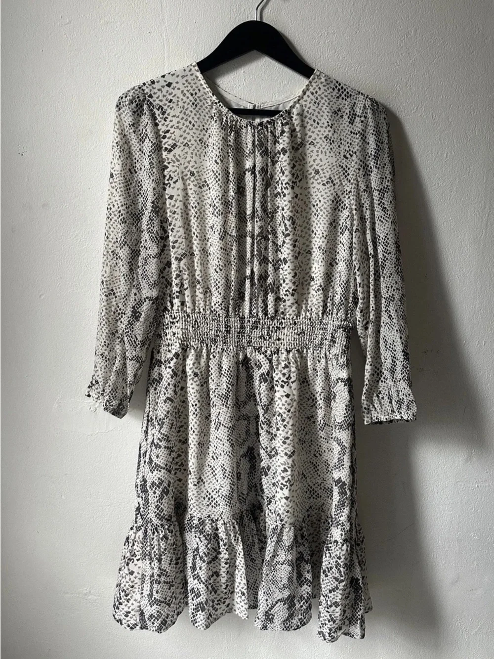 J.Crew Snake Print Smocked Waist Mini Dress 3/4 Sleeve Women’s S